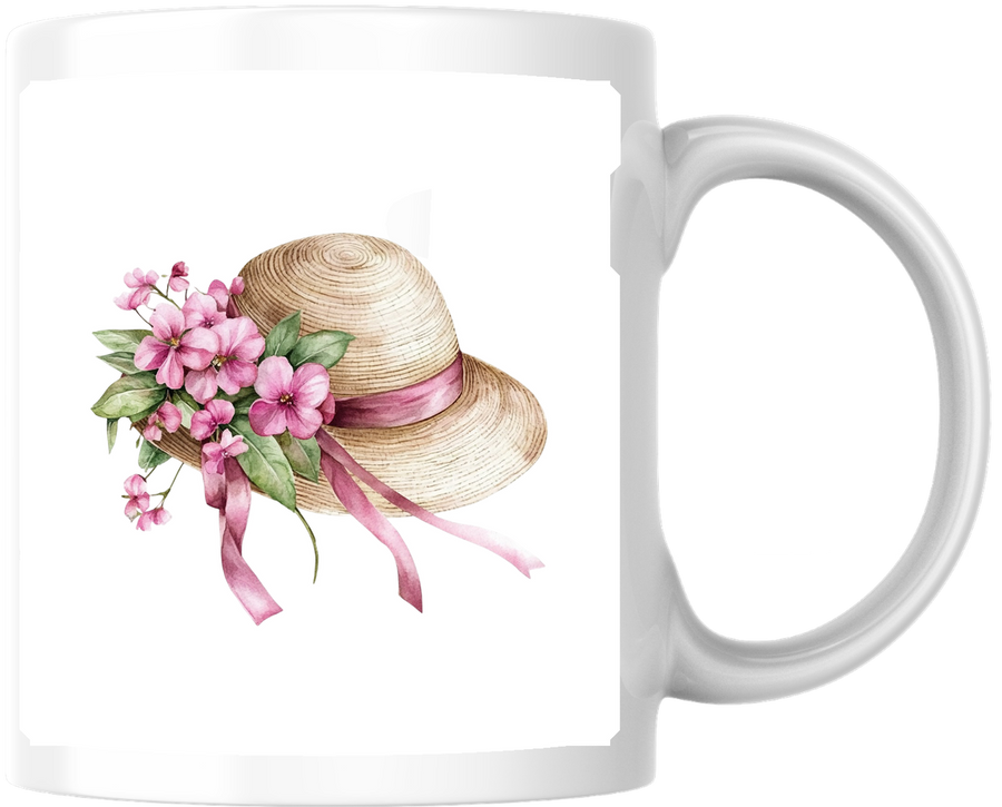 Floral Straw Hat Mug | Watercolor Spring Bonnet Coffee Mug | Garden Lover Gift