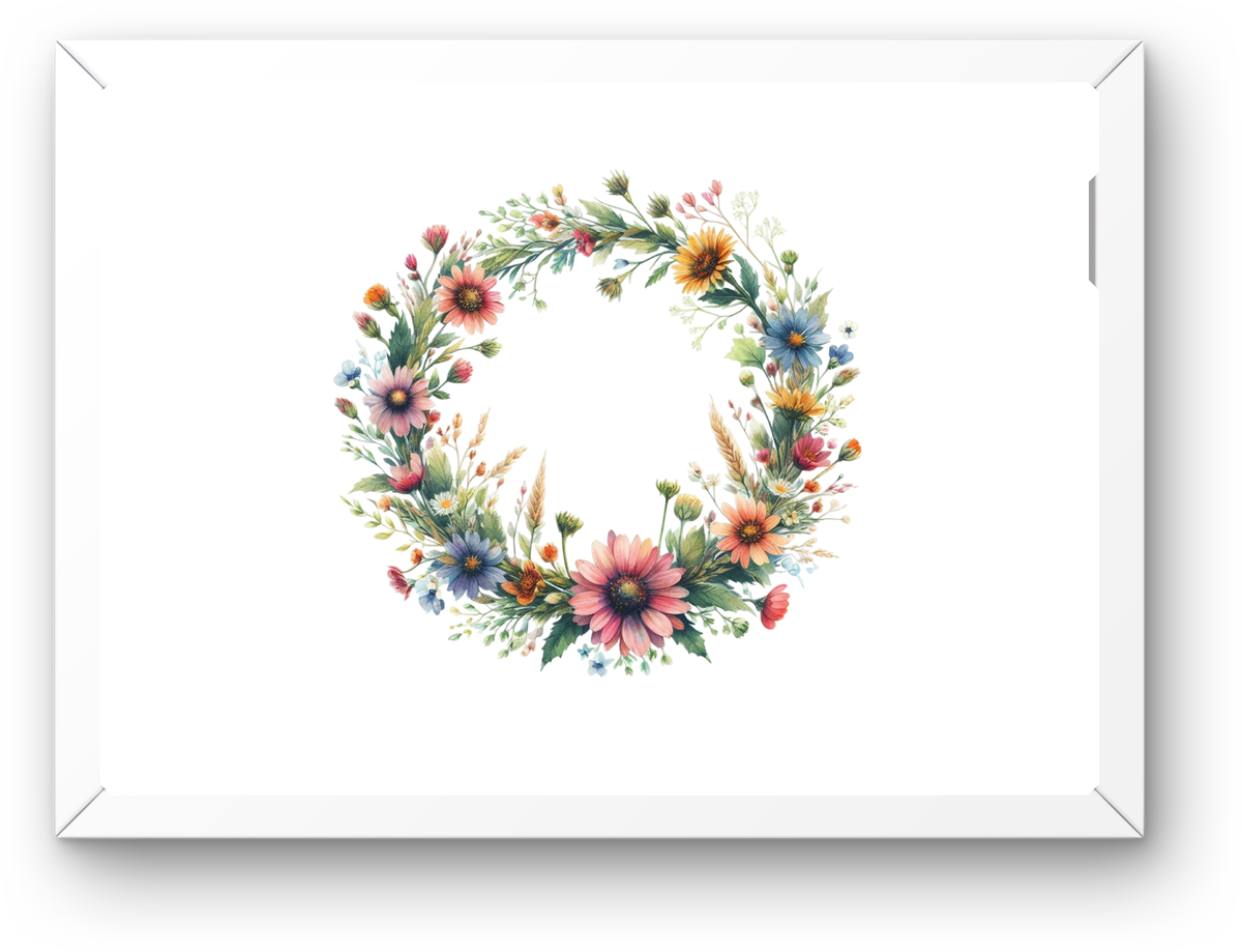Wildflower Wreath Wall Art | Watercolor Floral Circle Print | Botanical Home Gift