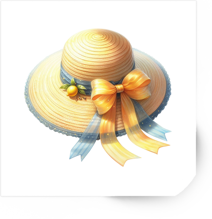 Summer Straw Hat Sticker | Watercolor Lemon Sun Hat Vinyl Decal | Beach Vacation Gift