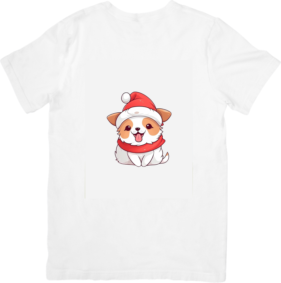 Christmas Puppy T-Shirt | Kawaii Santa Hat Dog Graphic Tee | Cute Holiday Gift