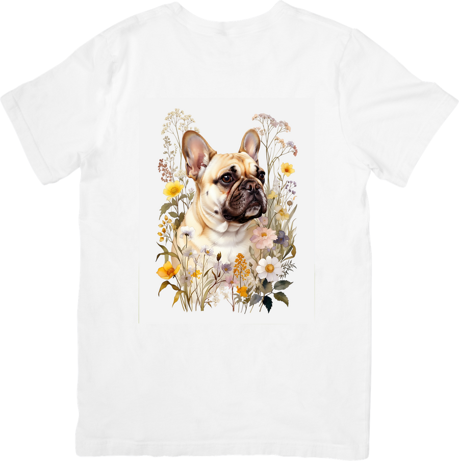 French Bulldog Wildflower T-Shirt | Watercolor Frenchie Portrait Graphic Tee | Dog Mom Gift