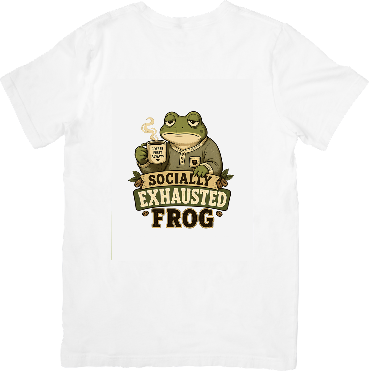 Socially Exhausted Frog T-Shirt | Funny Coffee Introvert Graphic Tee | Introvert Gift
