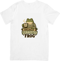 Thumbnail for Socially Exhausted Frog T-Shirt | Funny Coffee Introvert Graphic Tee | Introvert Gift