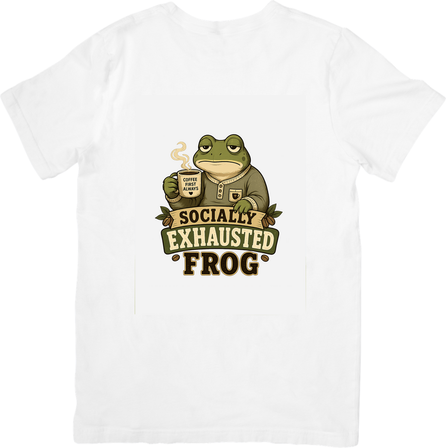 Socially Exhausted Frog T-Shirt | Funny Coffee Introvert Graphic Tee | Introvert Gift