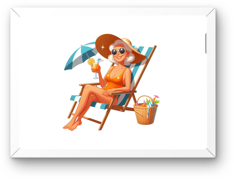 Beach Chair Lady Wall Art | Retro Vacation Cocktail Print | Funny Summer Gift