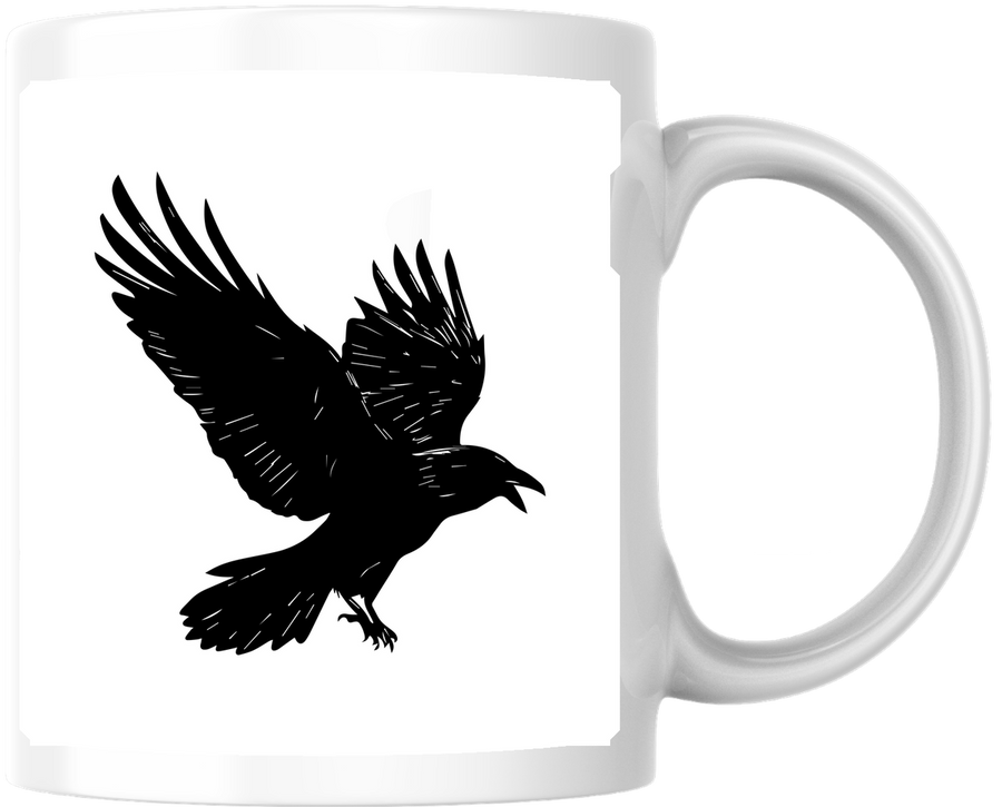 Flying Raven Mug | Black Silhouette Crow Coffee Mug | Gothic Bird Lover Gift