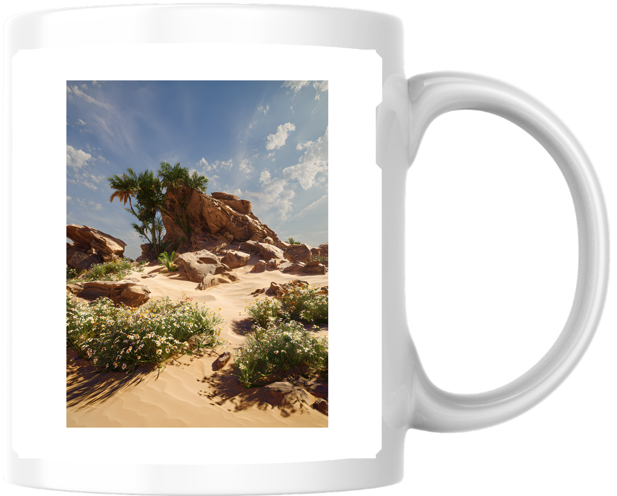 Desert Oasis Mug | Palm Trees Wildflower Landscape Coffee Mug | Nature Travel Gift