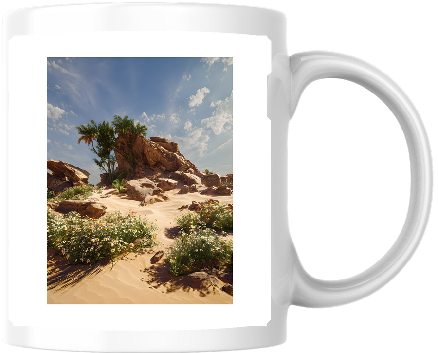 Desert Oasis Mug | Palm Trees Wildflower Landscape Coffee Mug | Nature Travel Gift