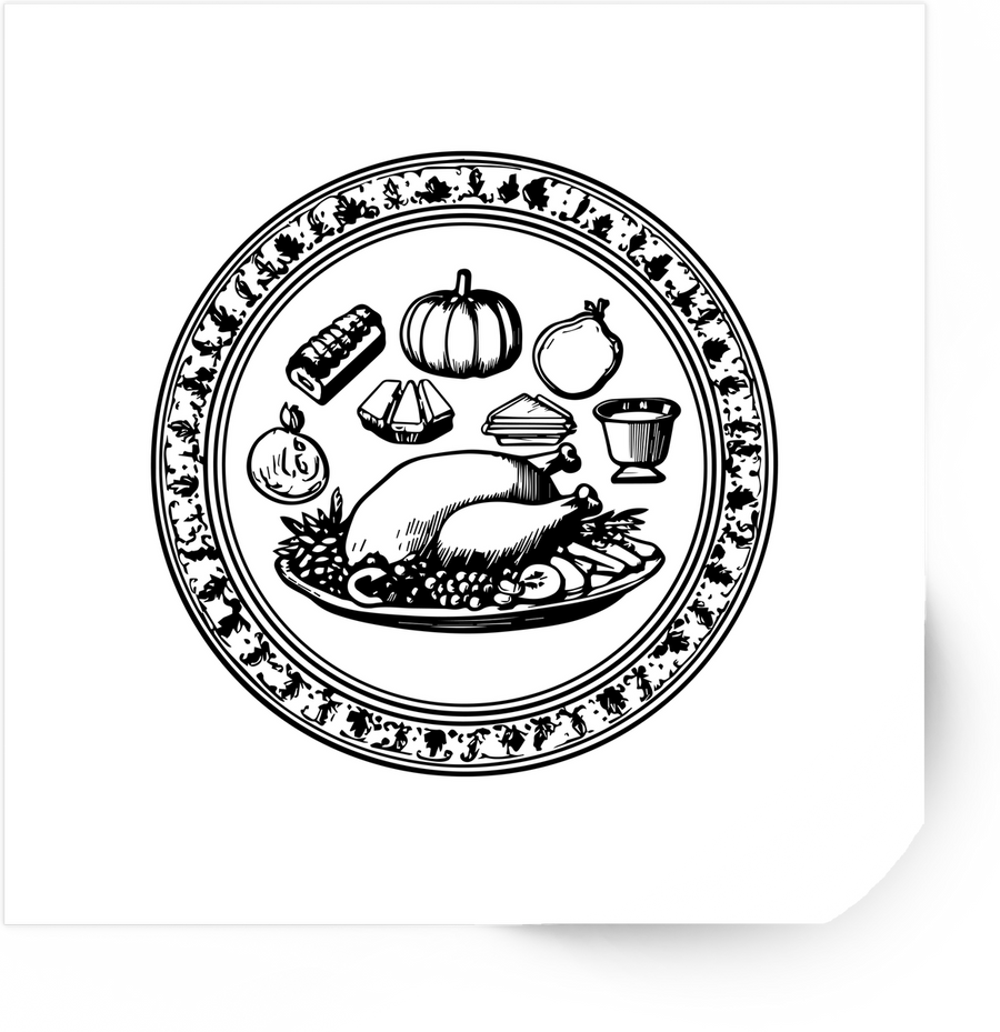 Thanksgiving Feast Plate Sticker | Line Art Turkey Dinner Vinyl Decal | Holiday Gift