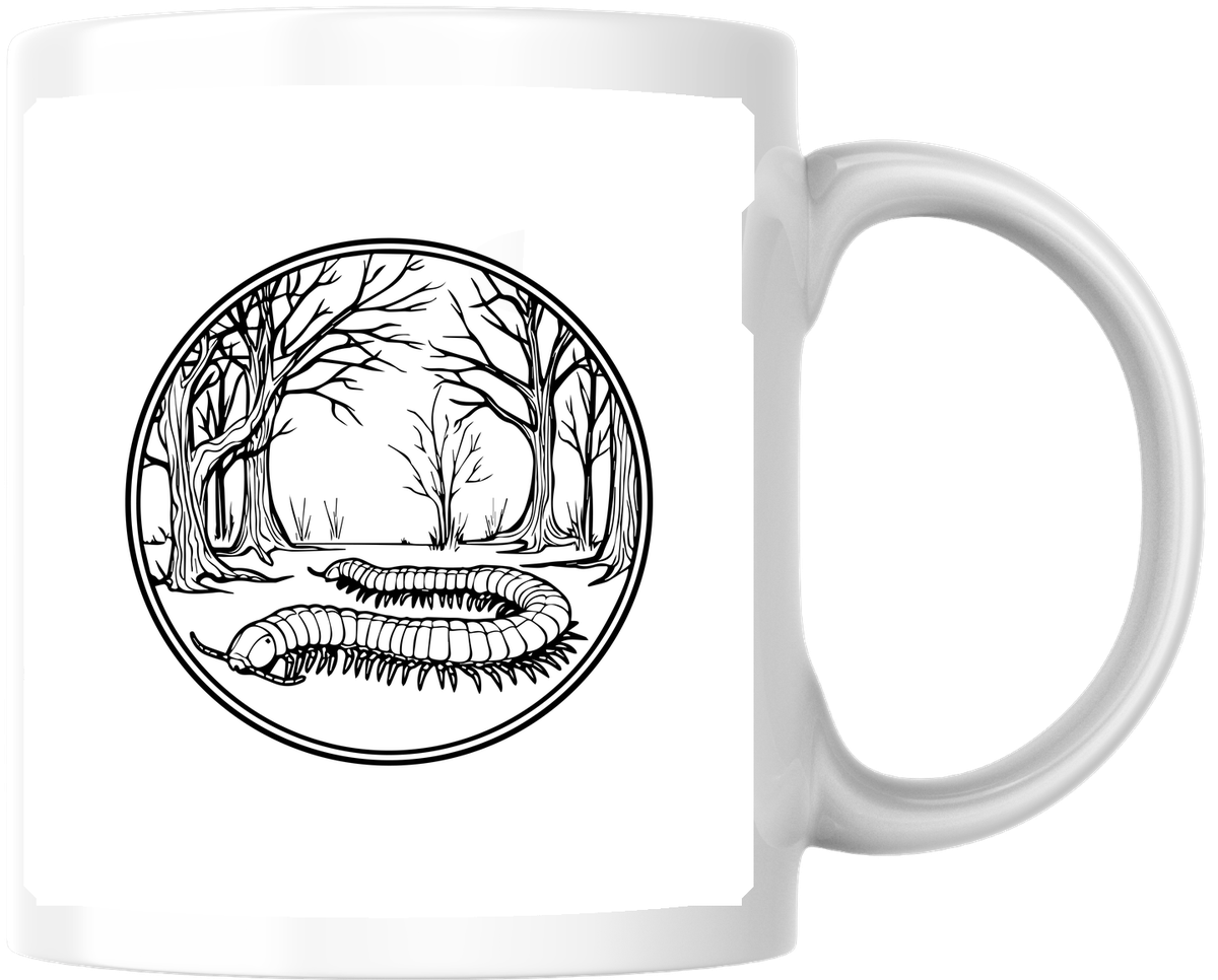 Forest Centipede Mug | Black and White Line Art Coffee Mug | Nature Bug Lover Gift