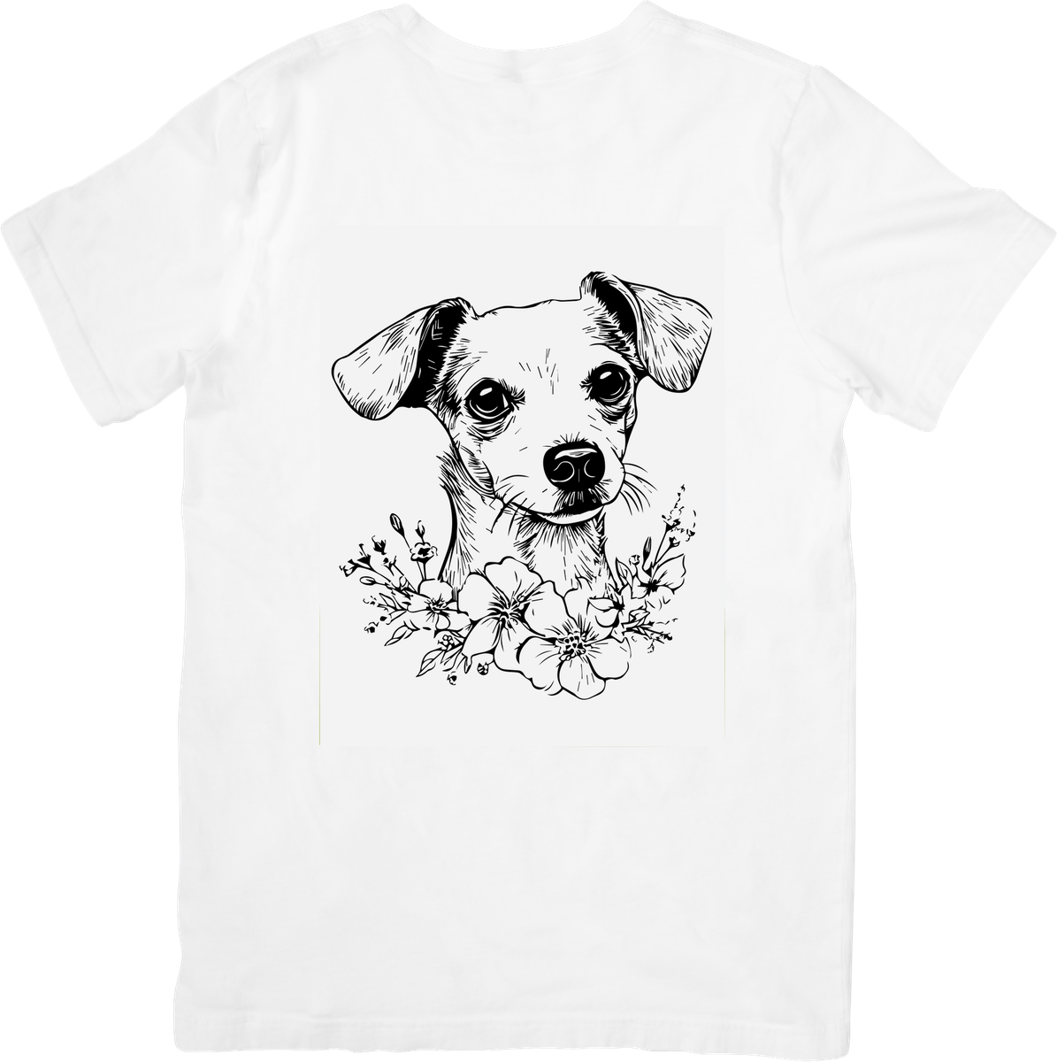 Floral Puppy Portrait T-Shirt | Line Art Dog & Flowers Graphic Tee | Dog Lover Gift
