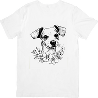 Thumbnail for Floral Puppy Portrait T-Shirt | Line Art Dog & Flowers Graphic Tee | Dog Lover Gift
