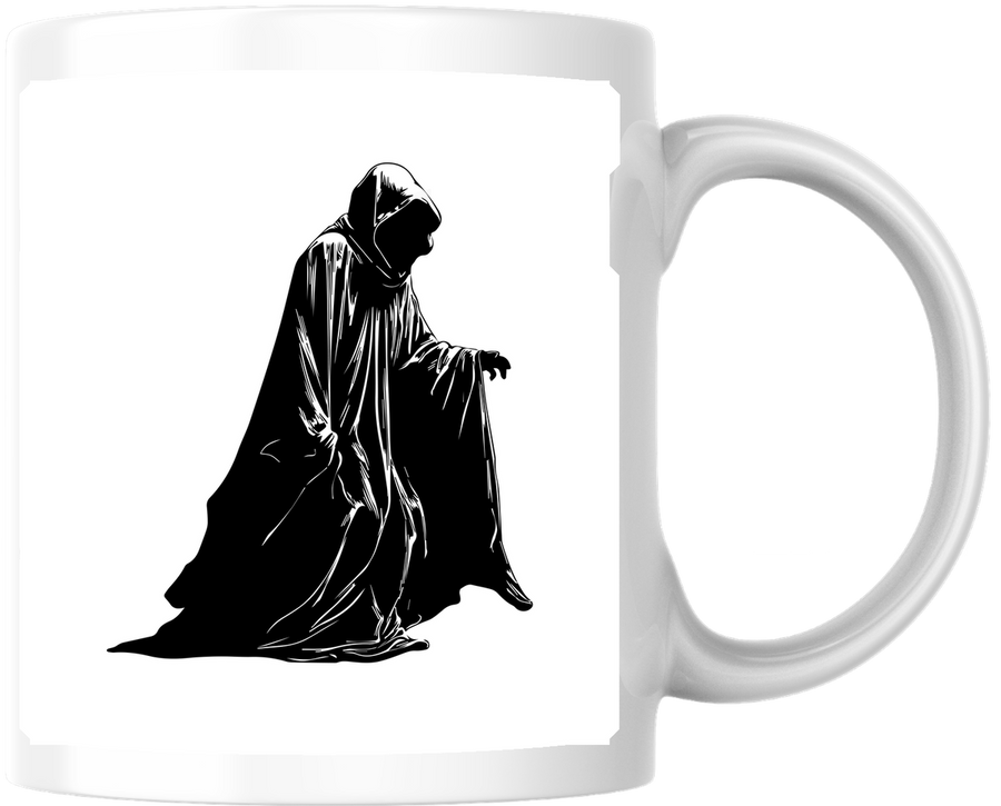 Hooded Cloaked Figure Mug | Dark Gothic Silhouette Coffee Mug | Mystic Horror Gift