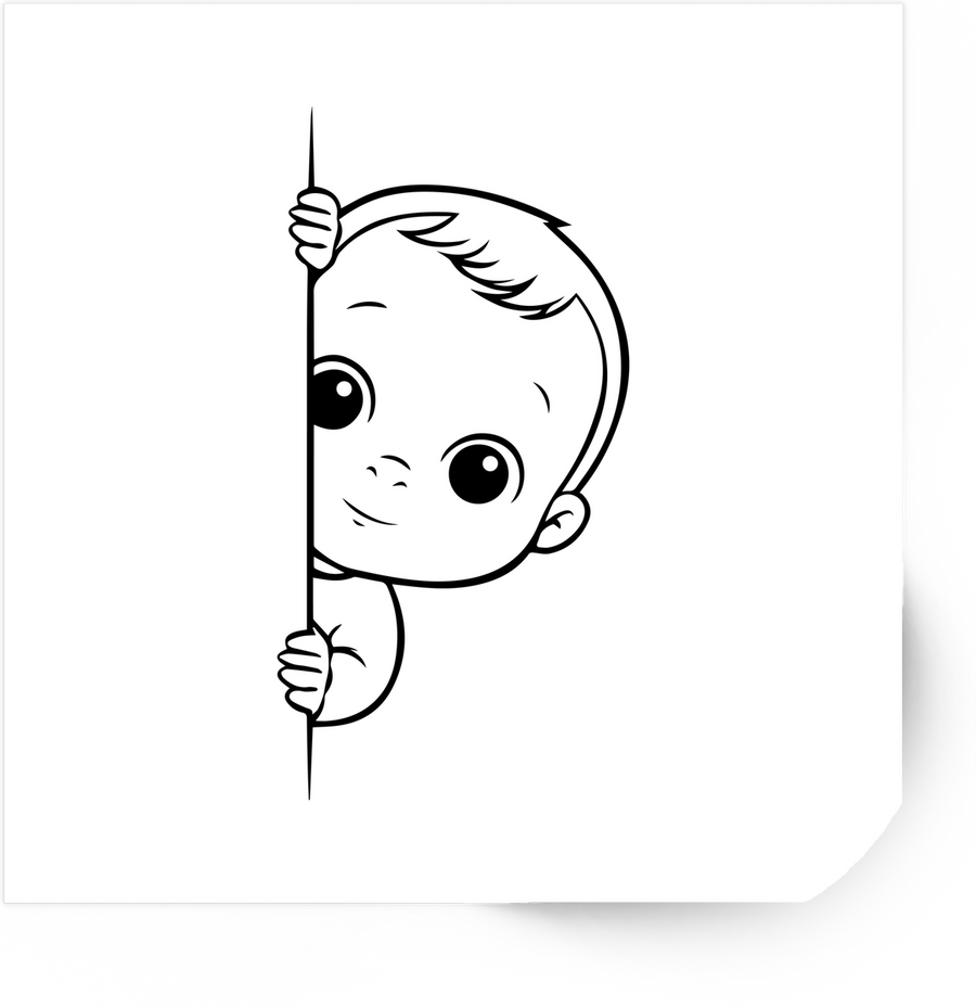 Peeking Baby Sticker | Cute Line Art Cartoon Vinyl Decal | Baby Shower Gift