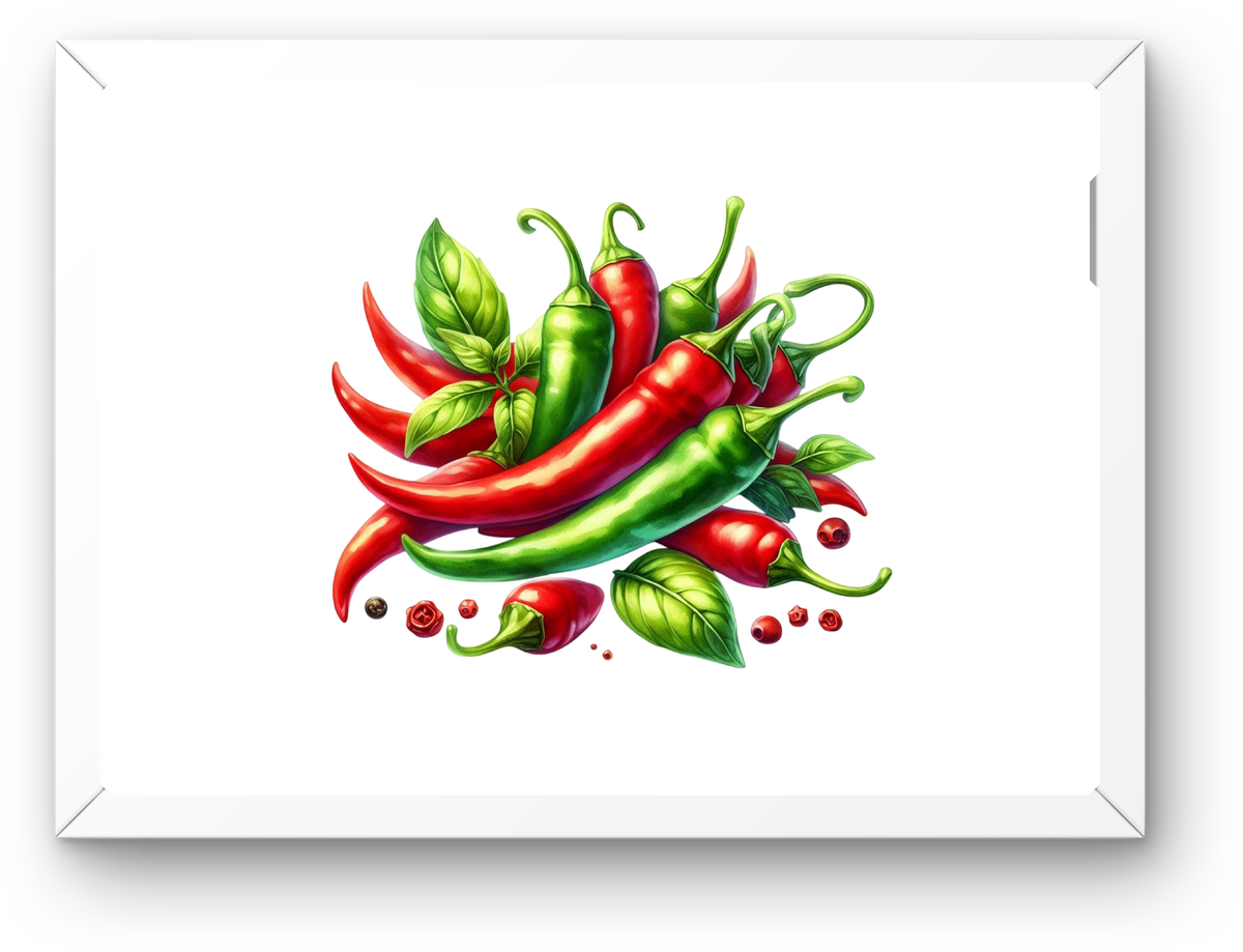 Chili Pepper Wall Art | Watercolor Hot Peppers & Basil Print | Spicy Kitchen Decor Gift