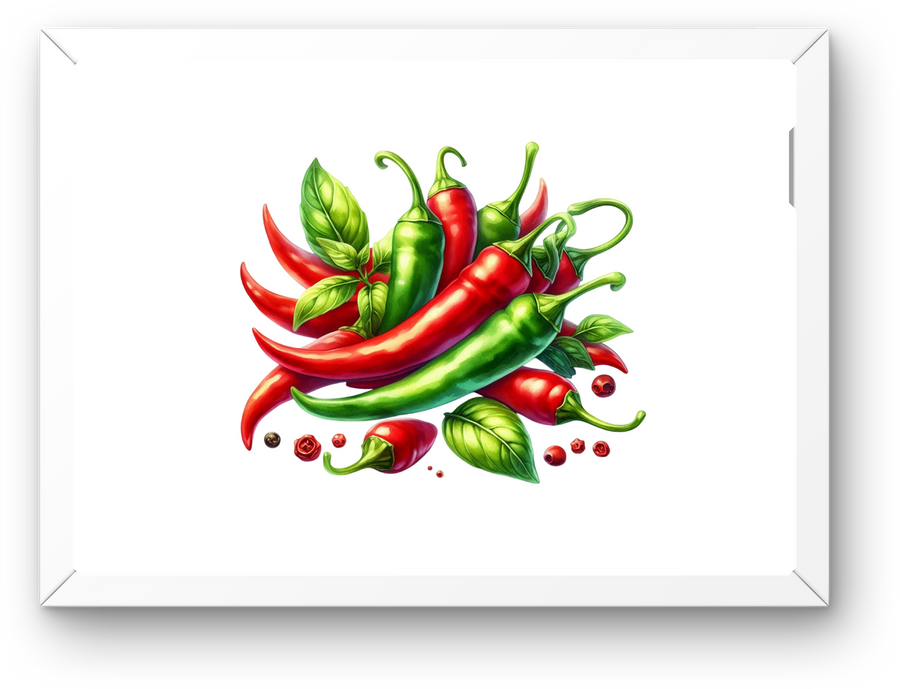 Chili Pepper Wall Art | Watercolor Hot Peppers & Basil Print | Spicy Kitchen Decor Gift