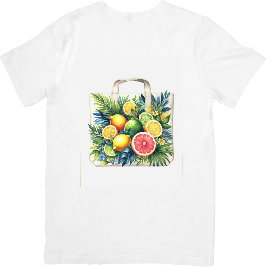 Citrus Tote Bag T-Shirt | Watercolor Lemon Grapefruit Graphic Tee | Summer Fruit Gift