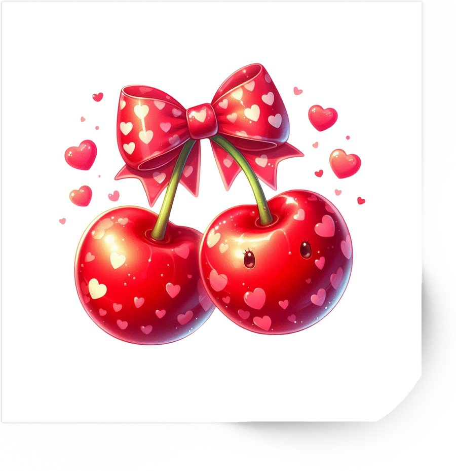 Coquette Cherry Sticker | Kawaii Heart Bow Vinyl Decal | Cute Aesthetic Gift