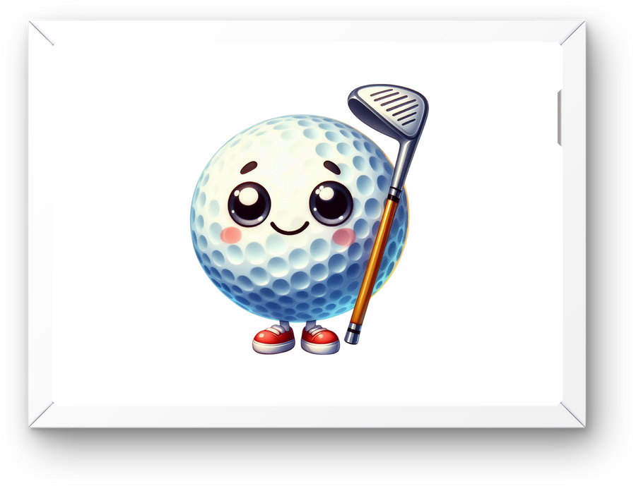 Cute Golf Ball Wall Art | Cartoon Golfer Character Print | Kids Sports Room Gift