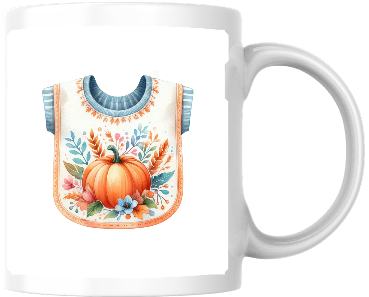 Pumpkin Baby Bib Mug | Watercolor Fall Nursery Coffee Mug | New Baby Autumn Gift
