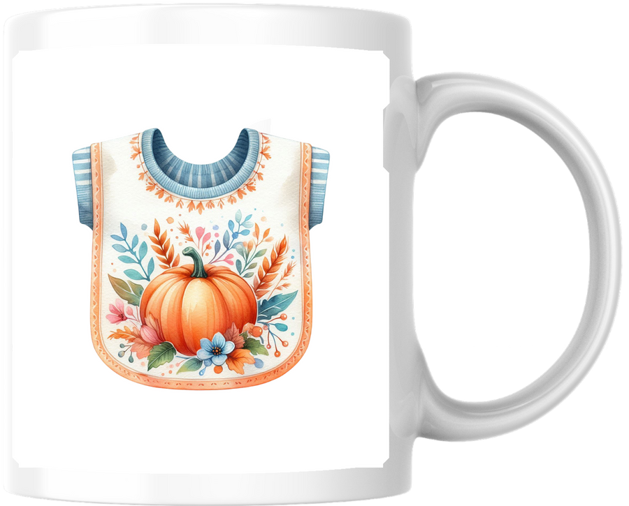 Pumpkin Baby Bib Mug | Watercolor Fall Nursery Coffee Mug | New Baby Autumn Gift