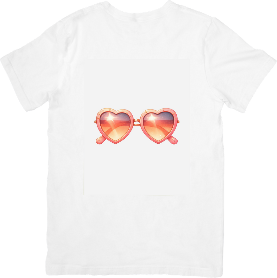 Heart Sunglasses T-Shirt | Sunset Reflection Pink Shades Graphic Tee | Summer Vibes Gift