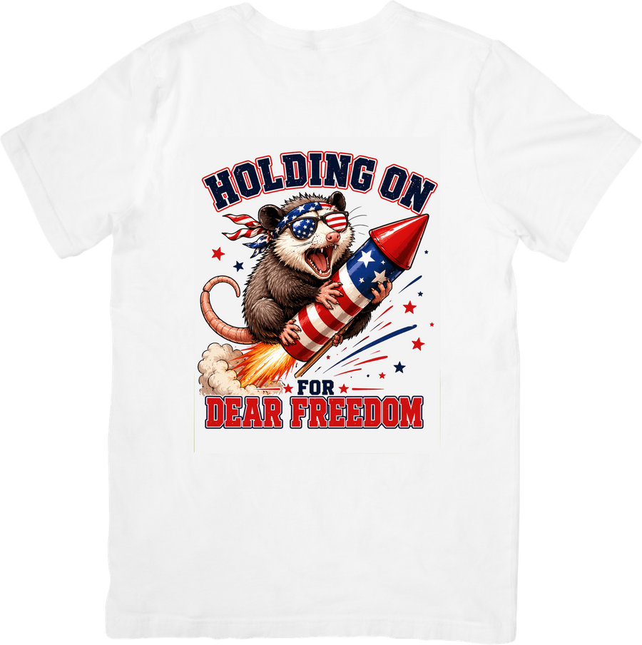 Patriotic Opossum T-Shirt | Firework Rocket 4th of July Graphic Tee | Funny America Gift