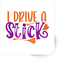 Thumbnail for I Drive A Stick Sticker | Funny Witch Broom Halloween Vinyl Decal | Spooky Humor Gift