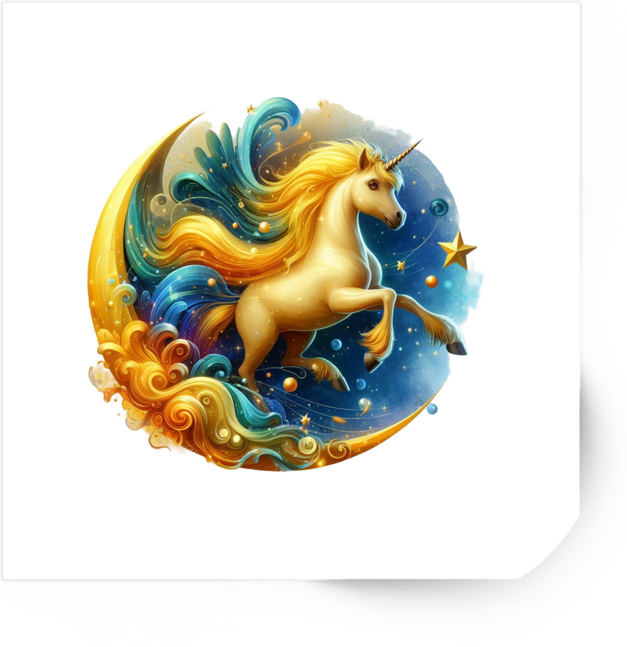 Celestial Unicorn Moon Sticker | Golden Fantasy Vinyl Decal | Magical Dreamer Gift