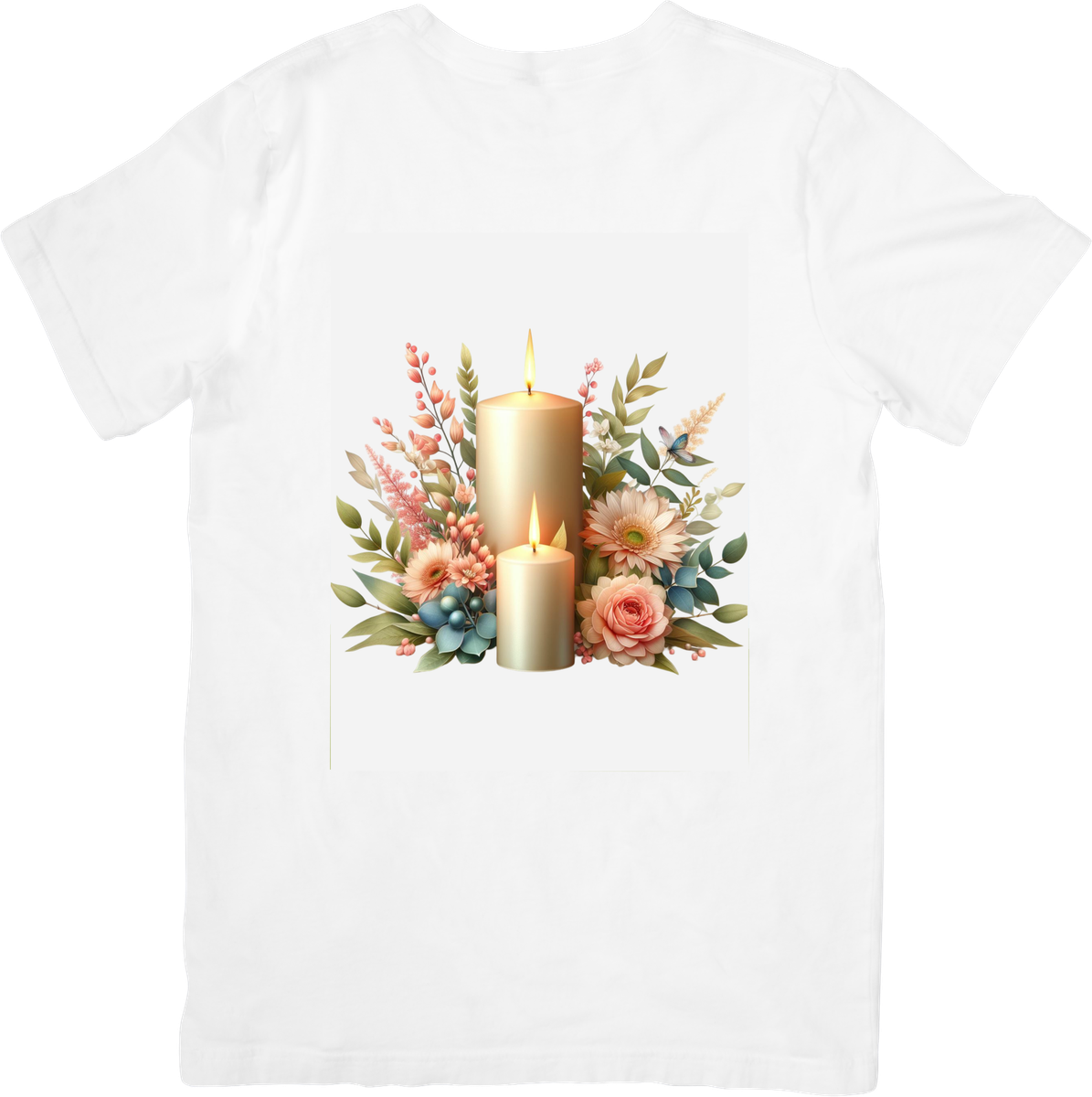 Floral Candle T-Shirt | Watercolor Candles & Flowers Graphic Tee | Cozy Aesthetic Gift