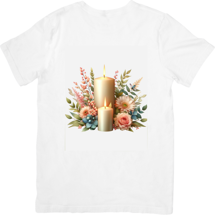 Floral Candle T-Shirt | Watercolor Candles & Flowers Graphic Tee | Cozy Aesthetic Gift
