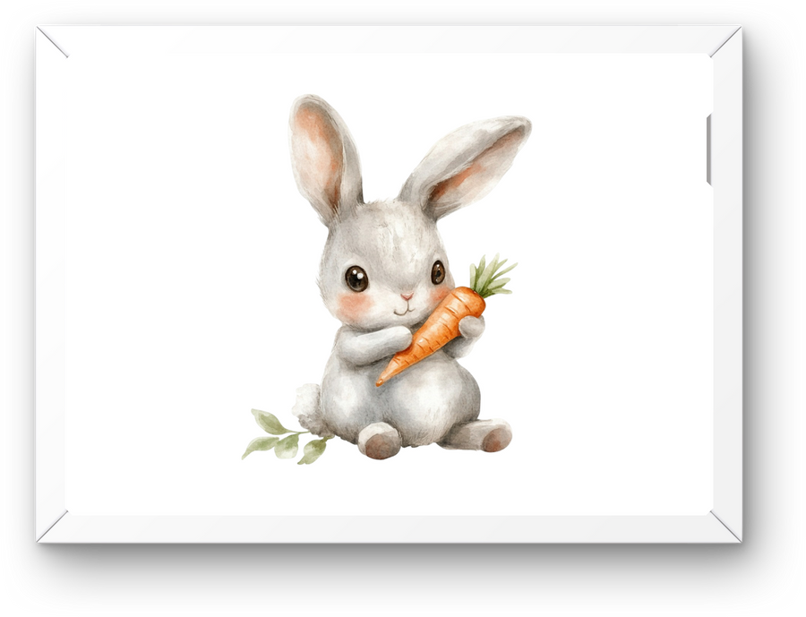 Baby Bunny Carrot Wall Art | Cute Watercolor Rabbit Print | Nursery Kids Room Gift
