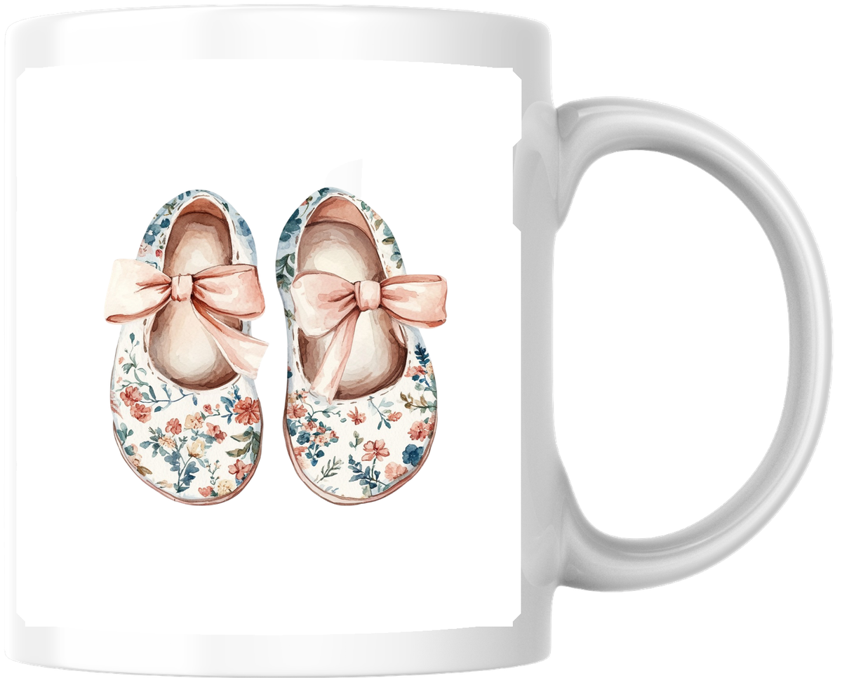 Floral Baby Shoes Mug | Watercolor Bow Booties Coffee Mug | Baby Shower Gift