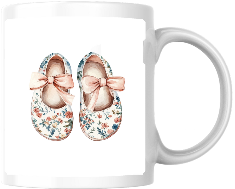 Floral Baby Shoes Mug | Watercolor Bow Booties Coffee Mug | Baby Shower Gift