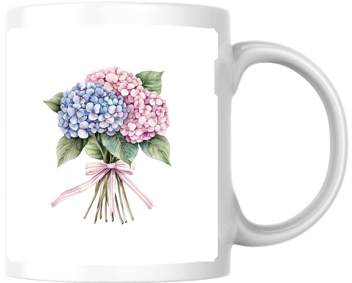 Hydrangea Bouquet Mug | Watercolor Pink Blue Floral Coffee Mug | Flower Lover Gift