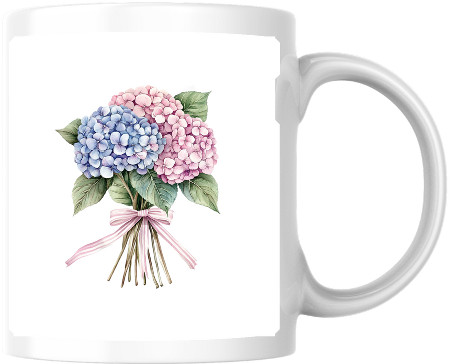 Hydrangea Bouquet Mug | Watercolor Pink Blue Floral Coffee Mug | Flower Lover Gift