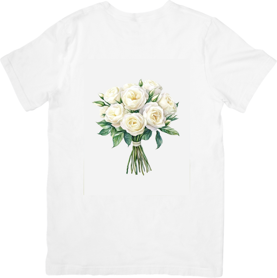 White Rose Bouquet T-Shirt | Watercolor Floral Graphic Tee | Wedding Bridal Gift