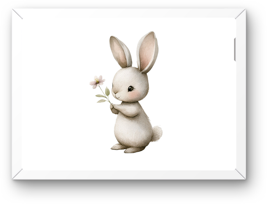 Cute Bunny With Flower Wall Art | Watercolor Nursery Print | Baby Room Gift