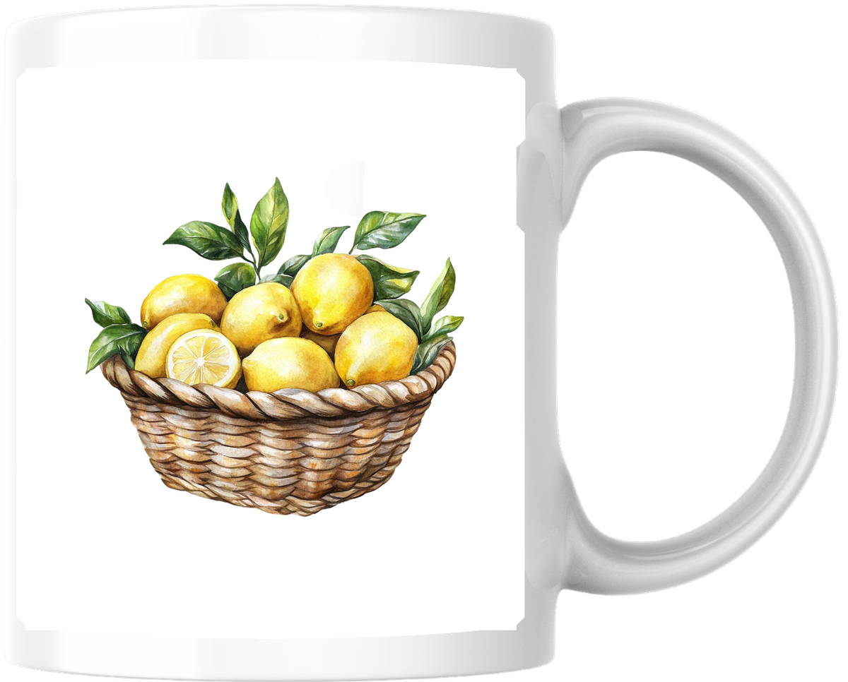Lemon Basket Mug | Watercolor Fresh Lemons Coffee Mug | Farmhouse Kitchen Gift
