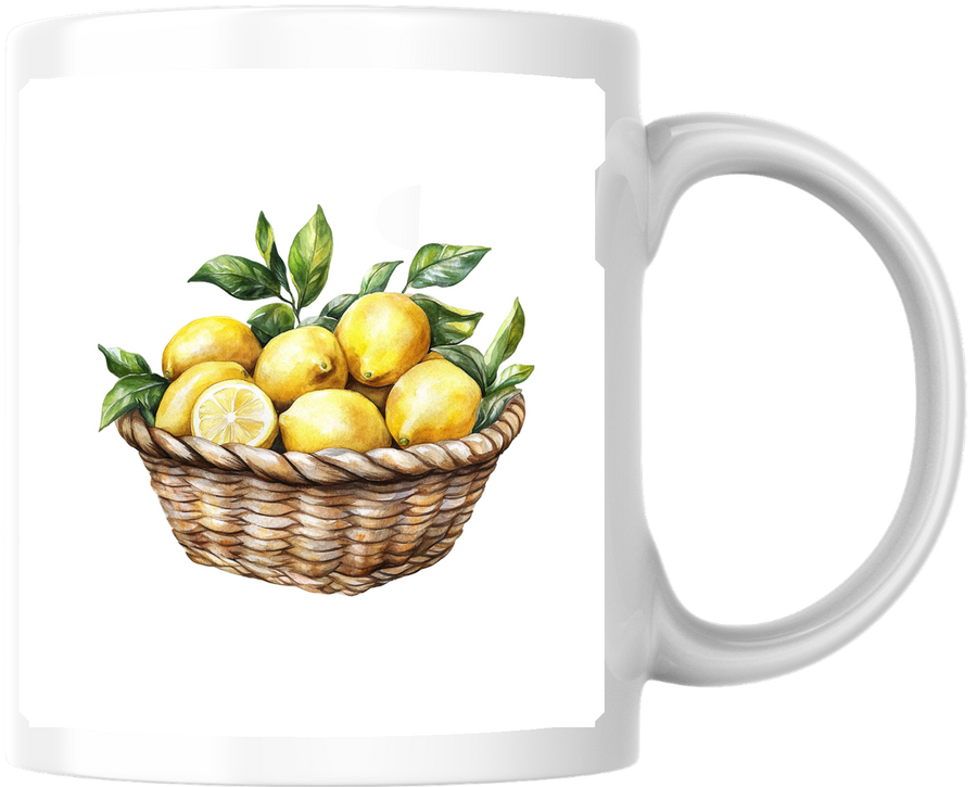 Lemon Basket Mug | Watercolor Fresh Lemons Coffee Mug | Farmhouse Kitchen Gift