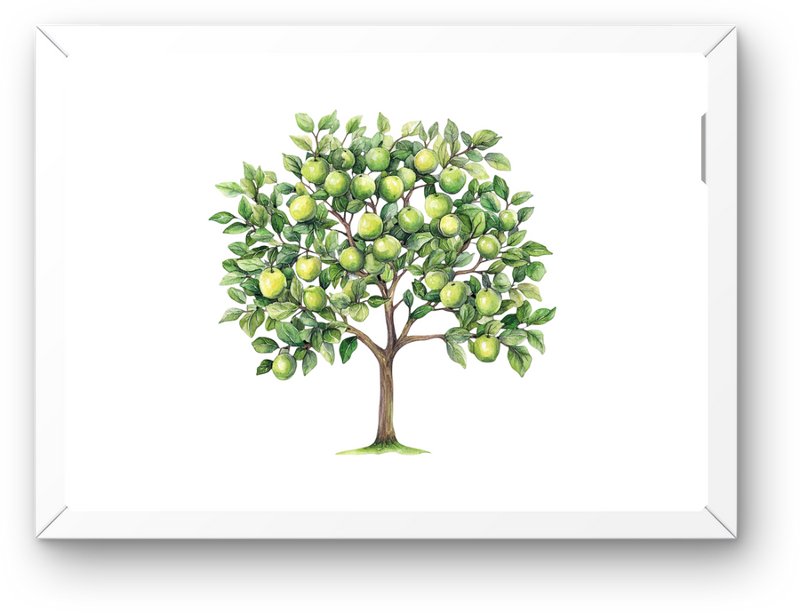 Green Apple Tree Wall Art | Watercolor Orchard Botanical Print | Farmhouse Kitchen Gift