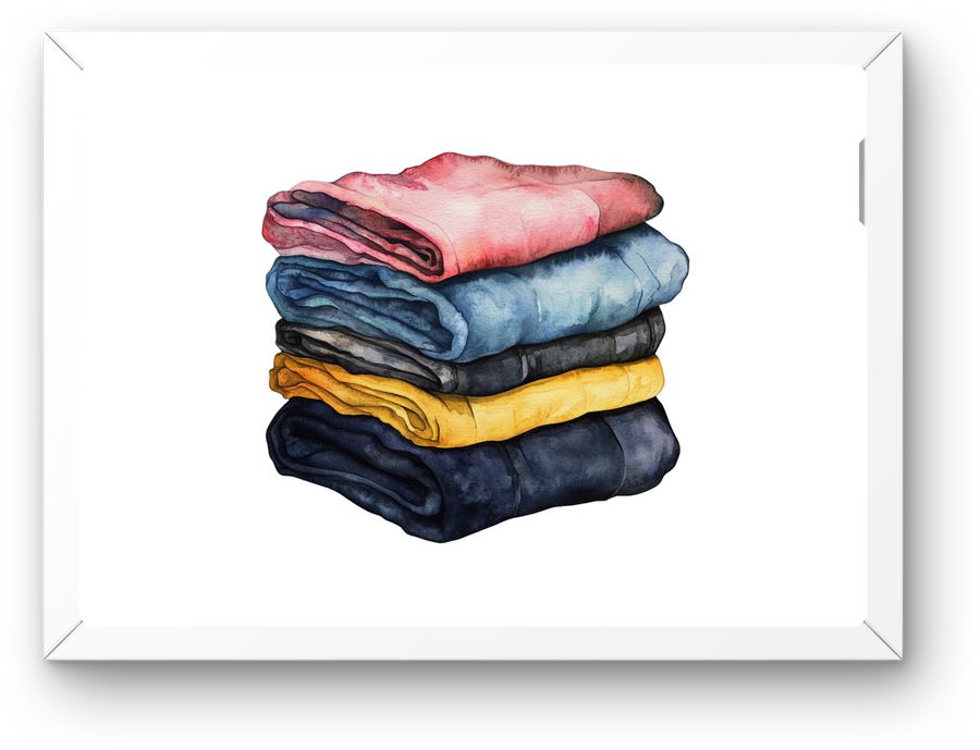 Folded Laundry Stack Wall Art | Watercolor Clothes Pile Print | Laundry Room Decor Gift