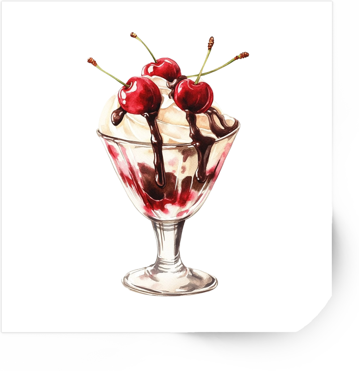Cherry Sundae Sticker | Watercolor Ice Cream Dessert Vinyl Decal | Sweet Treat Gift
