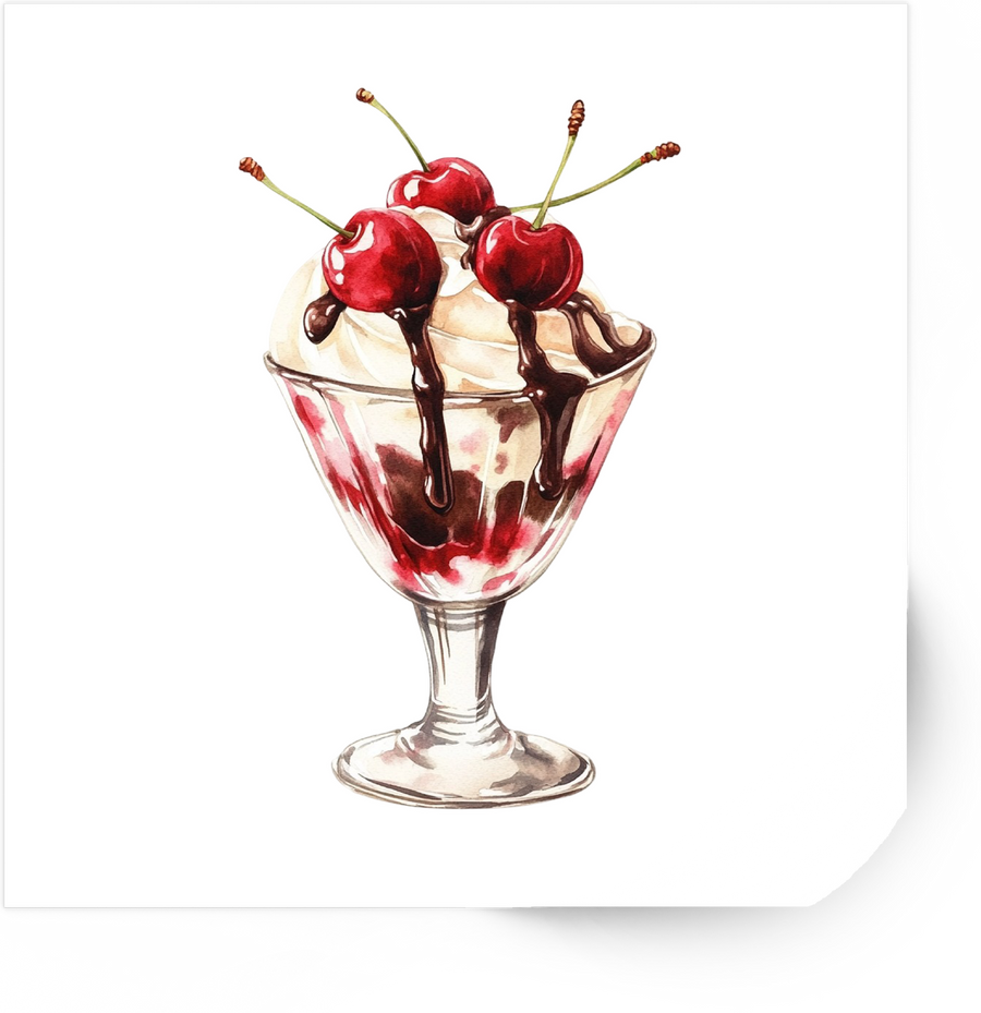 Cherry Sundae Sticker | Watercolor Ice Cream Dessert Vinyl Decal | Sweet Treat Gift