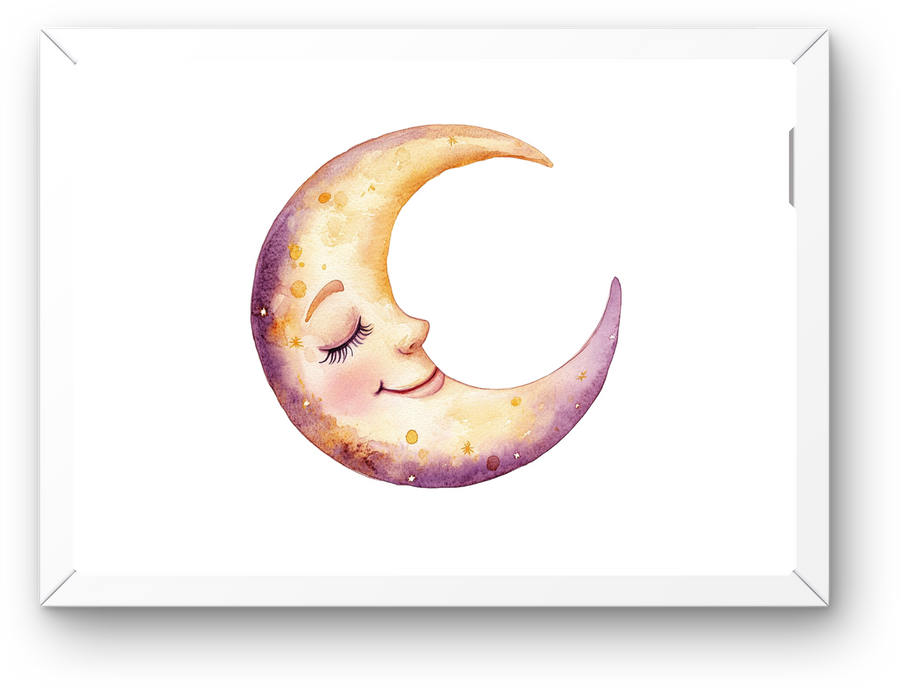 Sleeping Crescent Moon Wall Art | Watercolor Nursery Print | Baby Room Gift
